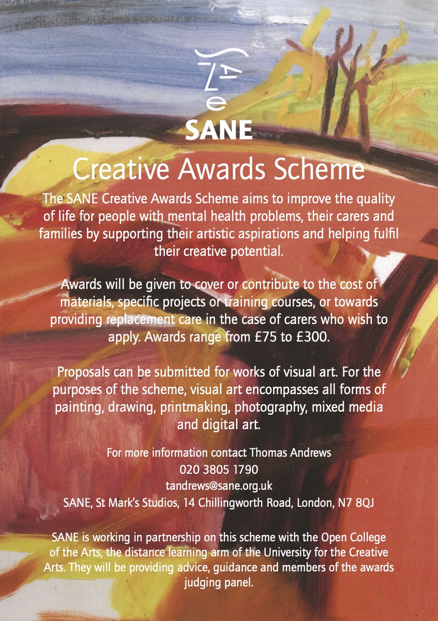SANE Creative Awards Scheme 2021 Poster