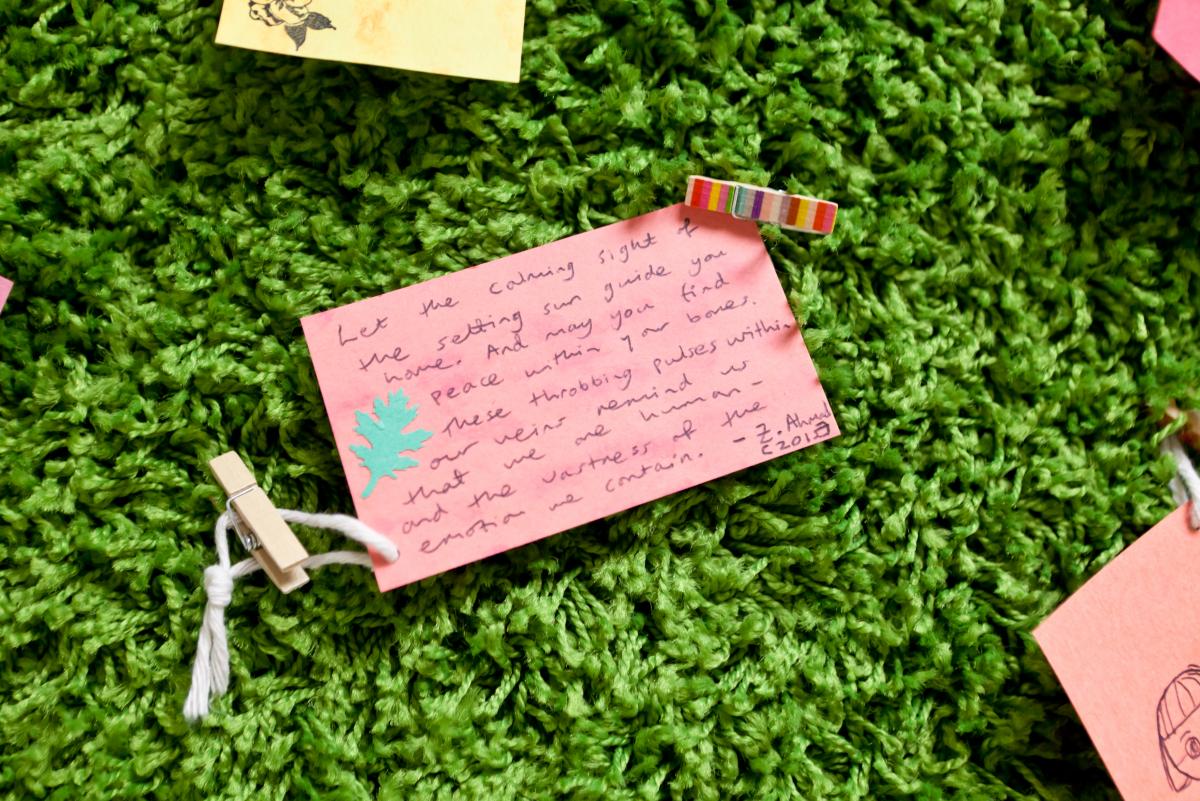 Messages left on the grass wall in 'Nature Calls' - the finale exhibition of Paintings in Hospitals 'Art in Large Doses' project - Photo by Glenn Michael Harper