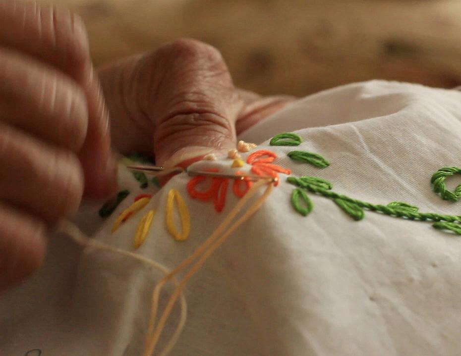 Close up of Mum's hand- embroidering