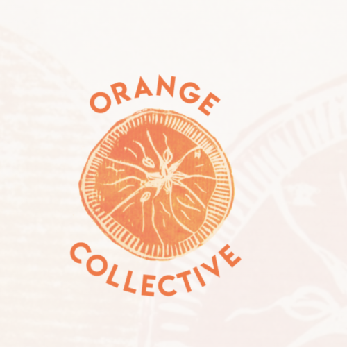 Illustrated sliced orange surrounded by text