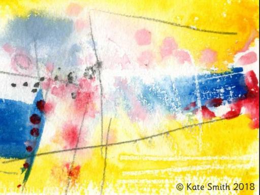 A brightly-coloured abstract paiting called Celebrating Psychosis, by Kate Smith