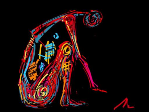 A digital drawing of a crouching figure by Shanali Perera