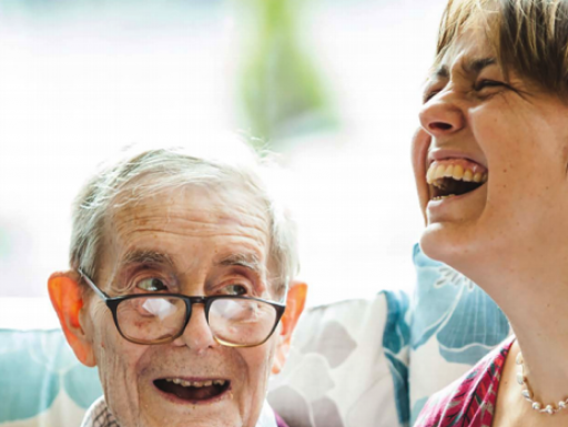 A photograph of two people as part of a Singing in Care Homes project by Live Music Now and Creative Inspiration Shropshire Community Interest Company