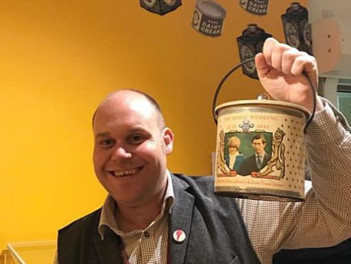 Steven Skelley holding a tin from the Barnsley Canister Company