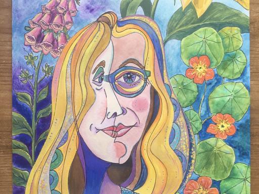 Self portrait in gouache and fine liner- Ali Bird