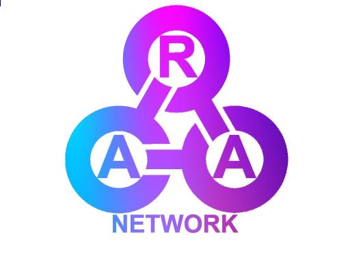 ARA Network on a pink and blue logo 